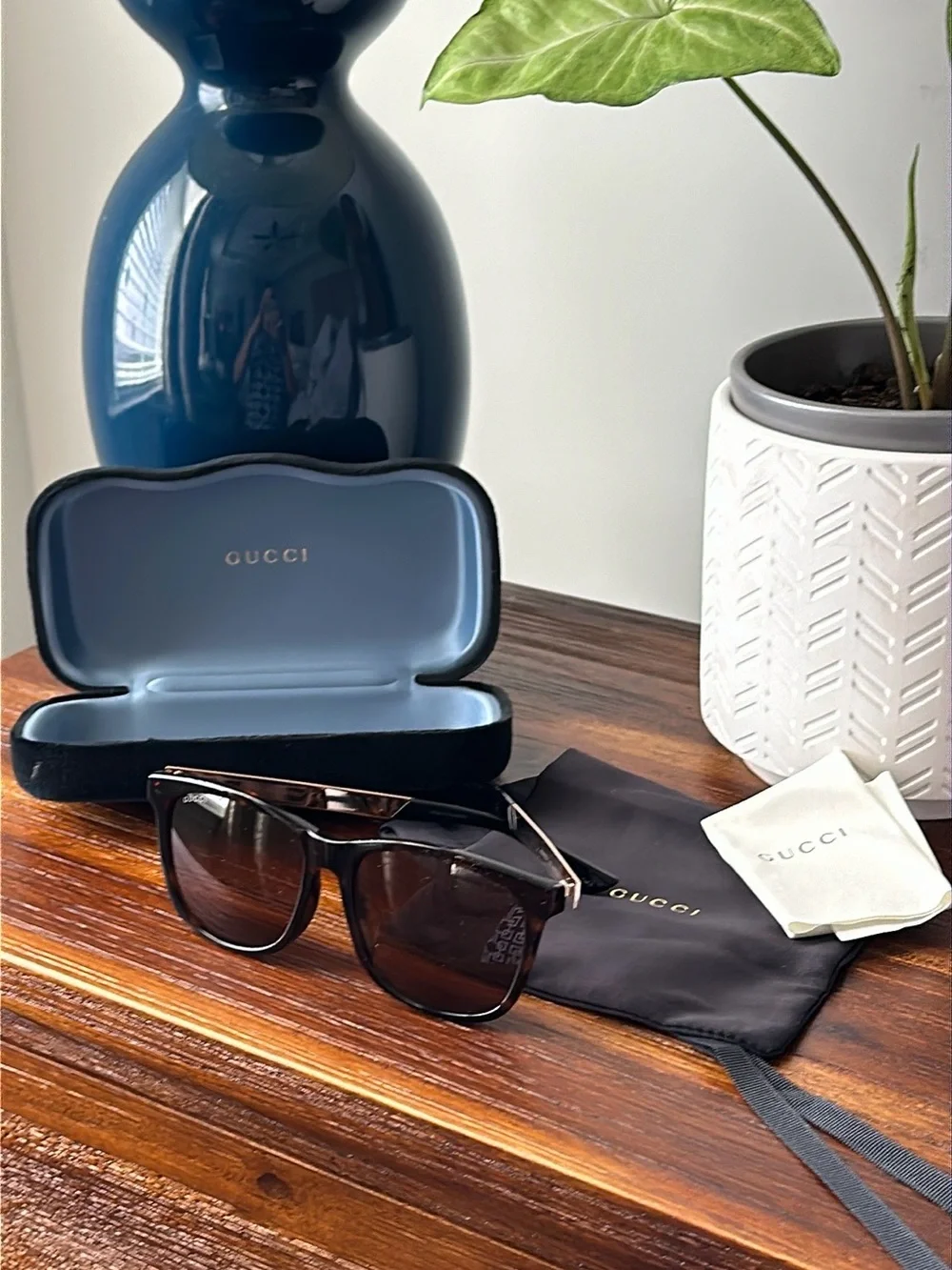 Gucci Black/Brown Gradient Square Sunglasses with Gold Accents